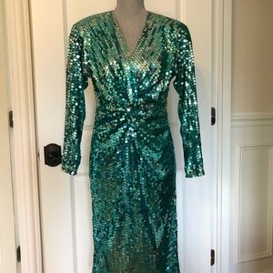 Vintage Oleg Cassini green sequin dress size 10
